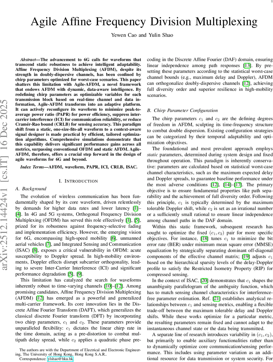 민첩한 AFDM: 6G를 위한 적응형 파형 설계