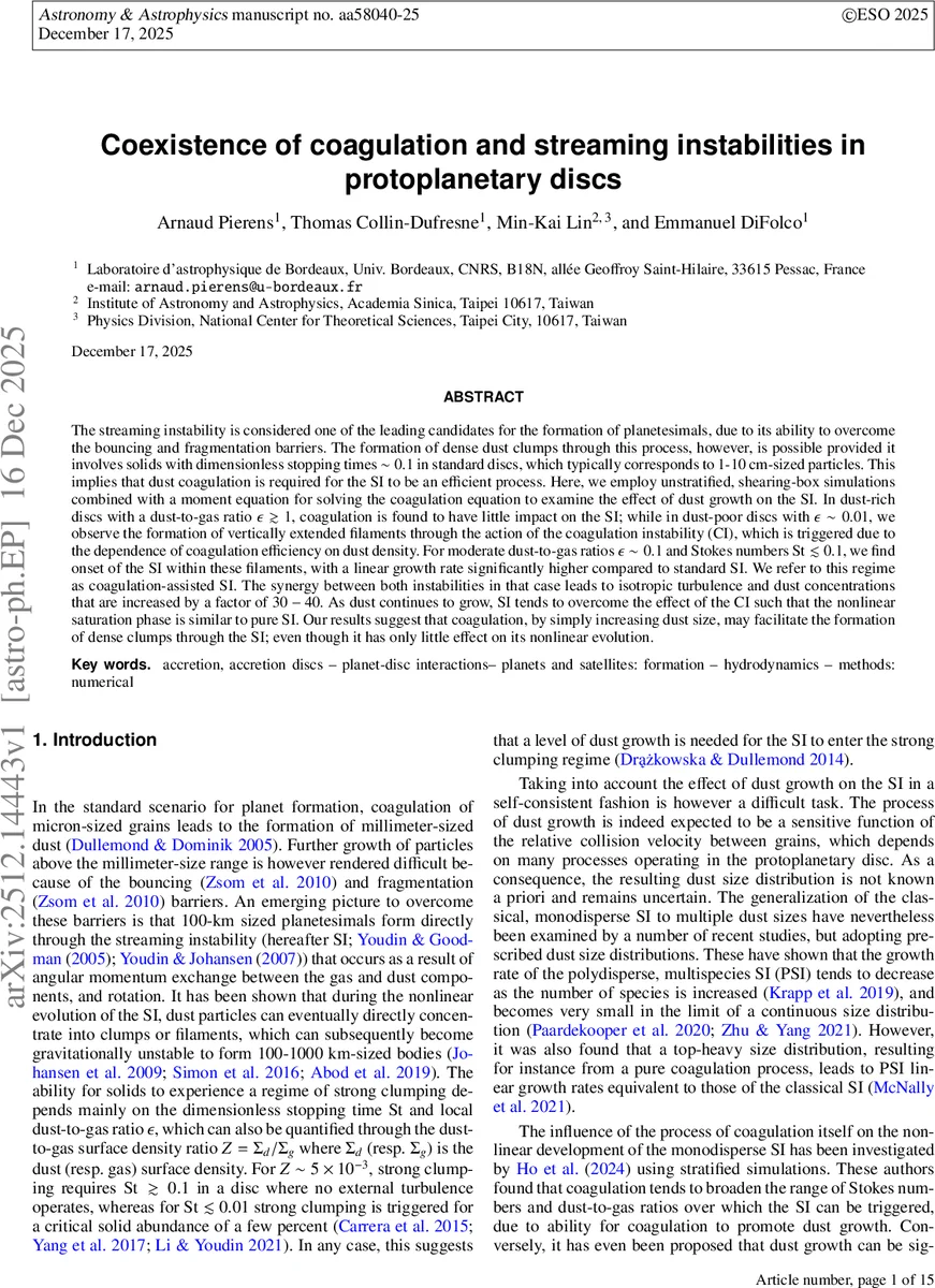 원시행성 원반에서 응집 불안정성과 흐름 불안정성의 공존