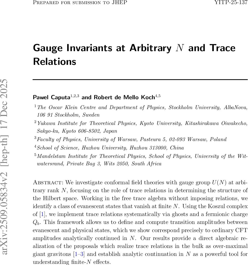 임의의 N에서의 게이지 불변량과 트레이스 관계의 새로운 시각
