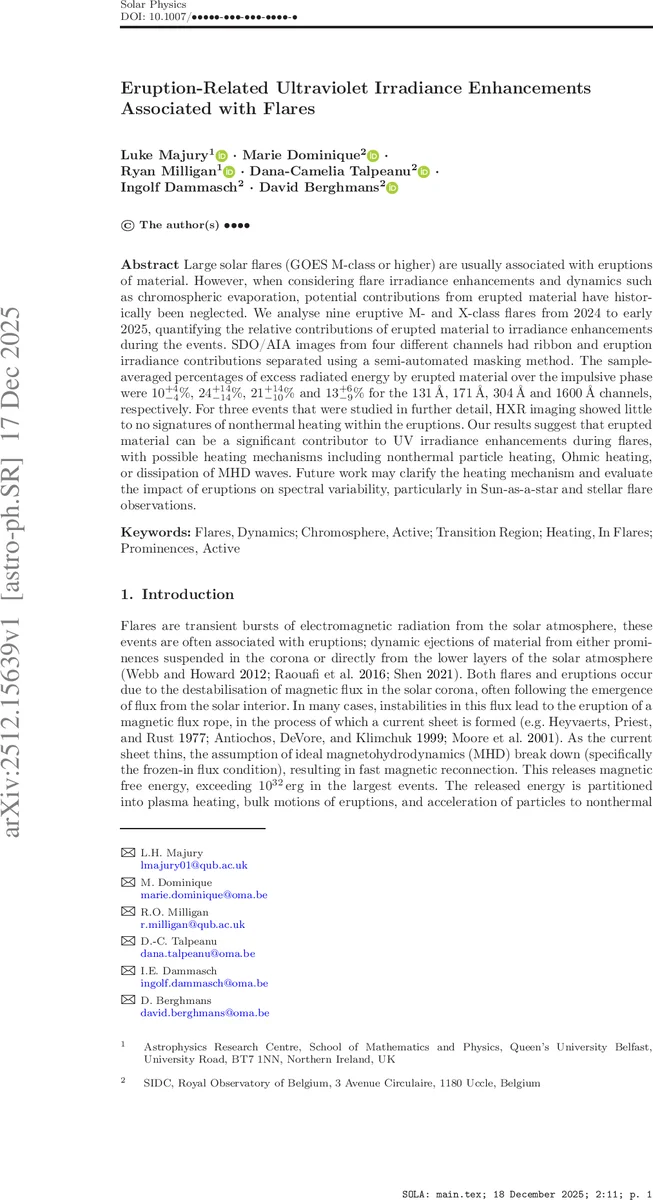 플레어와 동반된 폭발 물질이 자외선 복사에 미치는 영향