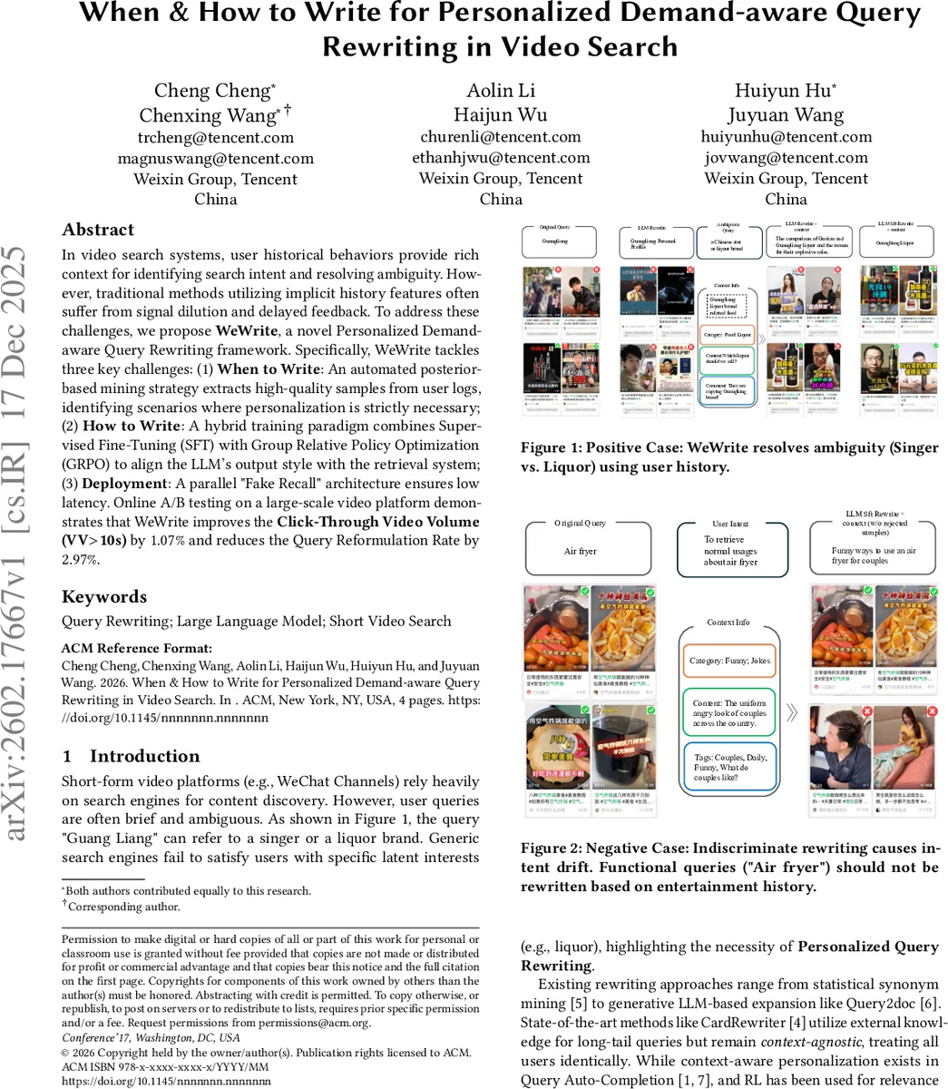 개인화 수요 인식 비디오 검색을 위한 쿼리 재작성 시점과 방법