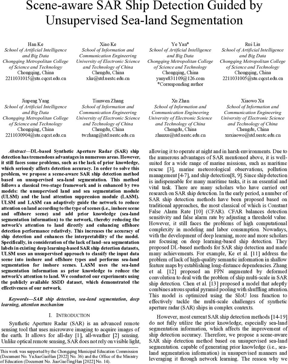 해안 해양 상황 인식 SAR 선박 탐지를 위한 무지도 해 육 분할 기반 모델