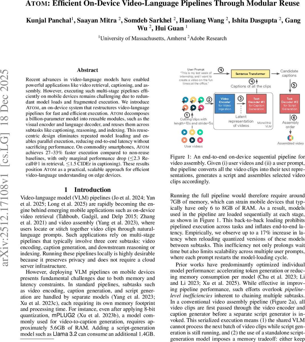 모듈 재사용으로 구현한 온디바이스 비디오‑언어 파이프라인 가속기 Atom