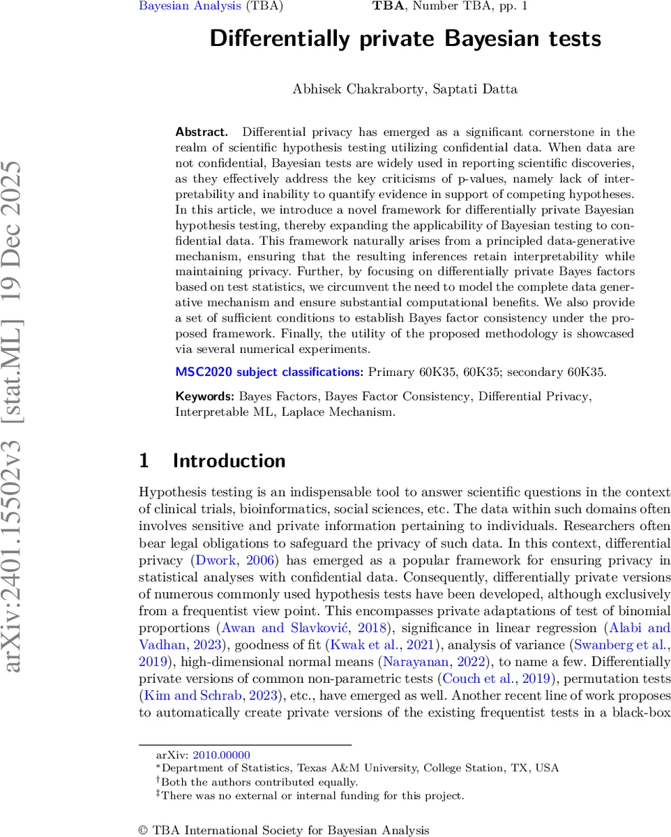 차등 개인정보 보호 베이지안 검정 프레임워크