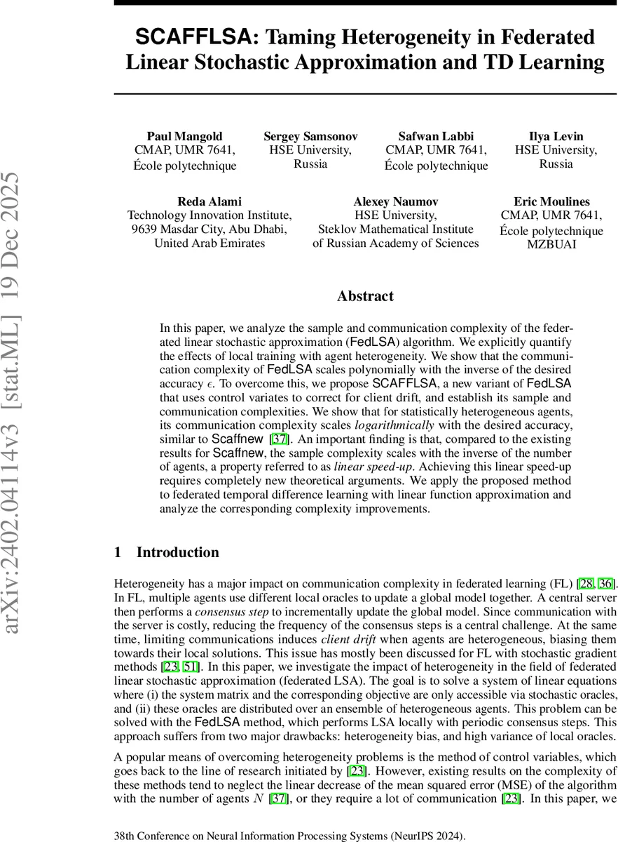 연합 선형 확률 근사와 TD 학습의 이질성 제어