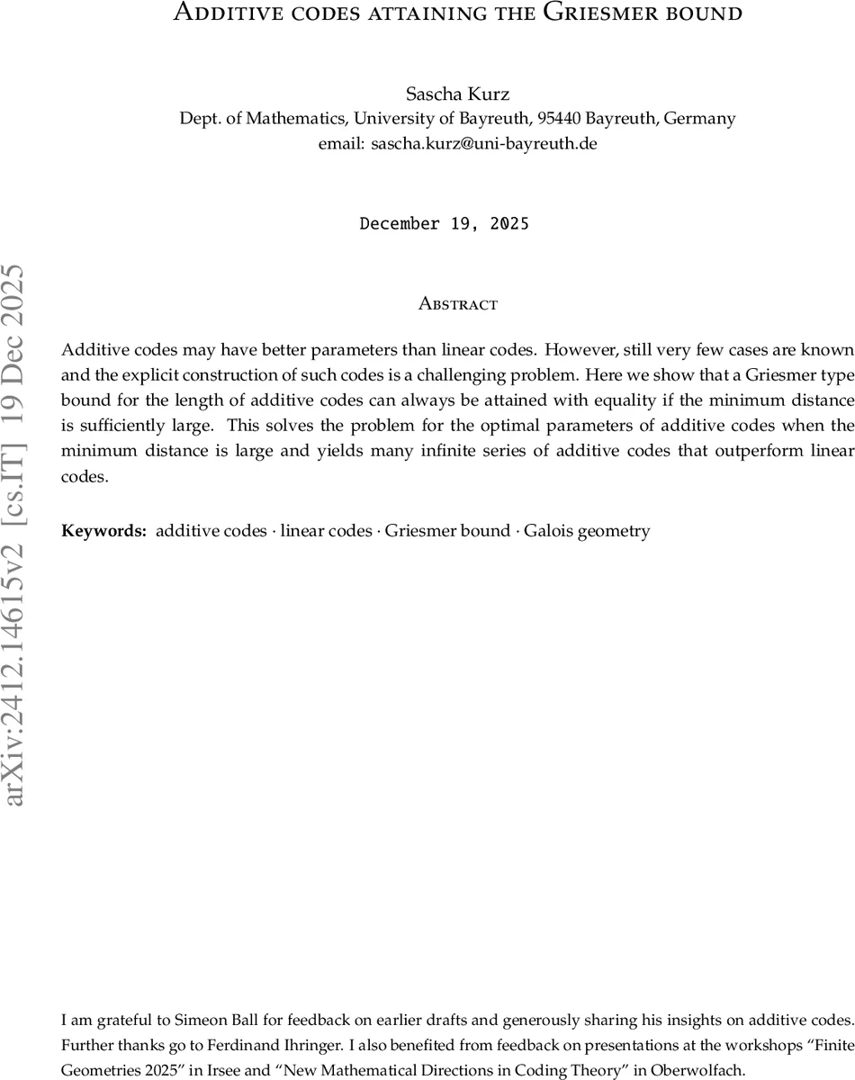 그리스머 경계에 도달하는 가법 코드