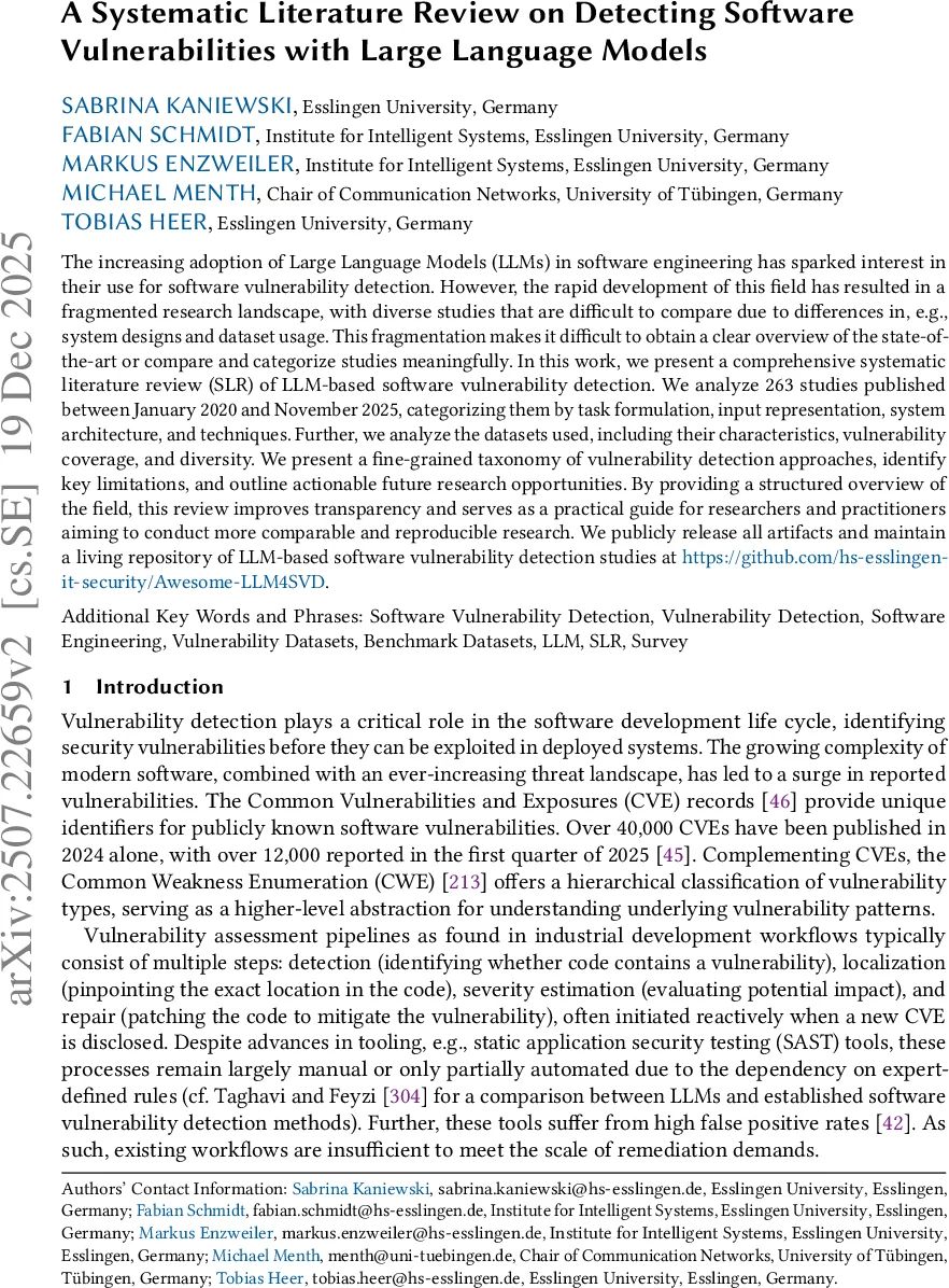 대형 언어 모델을 활용한 소프트웨어 취약점 탐지 연구 동향 종합 분석