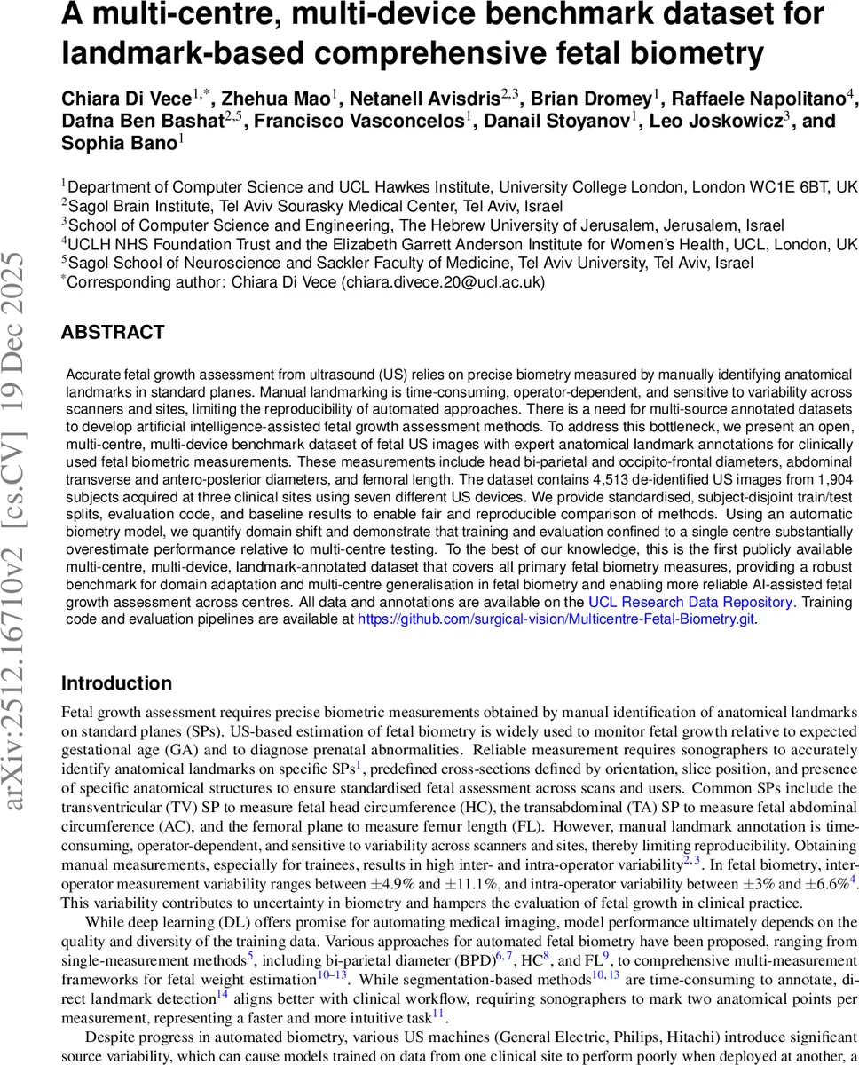 다기관 다기기 초음파 태아 측정 벤치마크 데이터셋