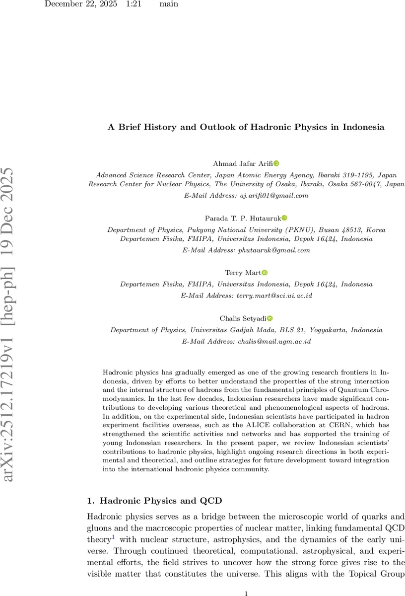 인도네시아 하드론 물리학의 역사와 전망