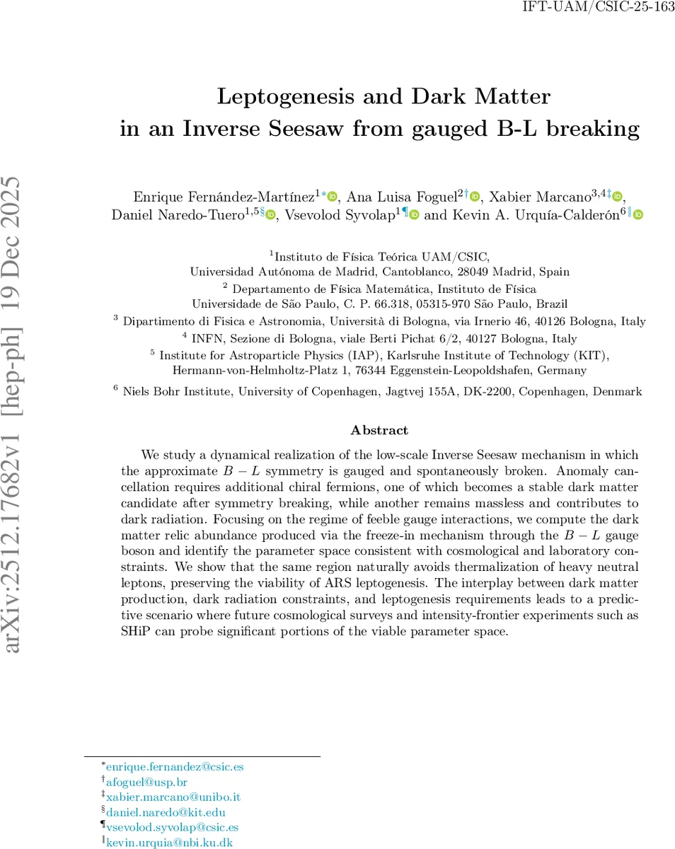 게이지 B마이너스L 파괴에서 역시스와 암흑 물질 그리고 레프토제네시스