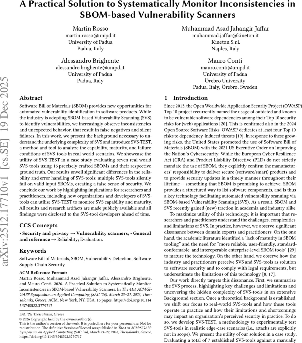 SBOM 기반 취약점 스캐너 일관성 자동 모니터링 솔루션