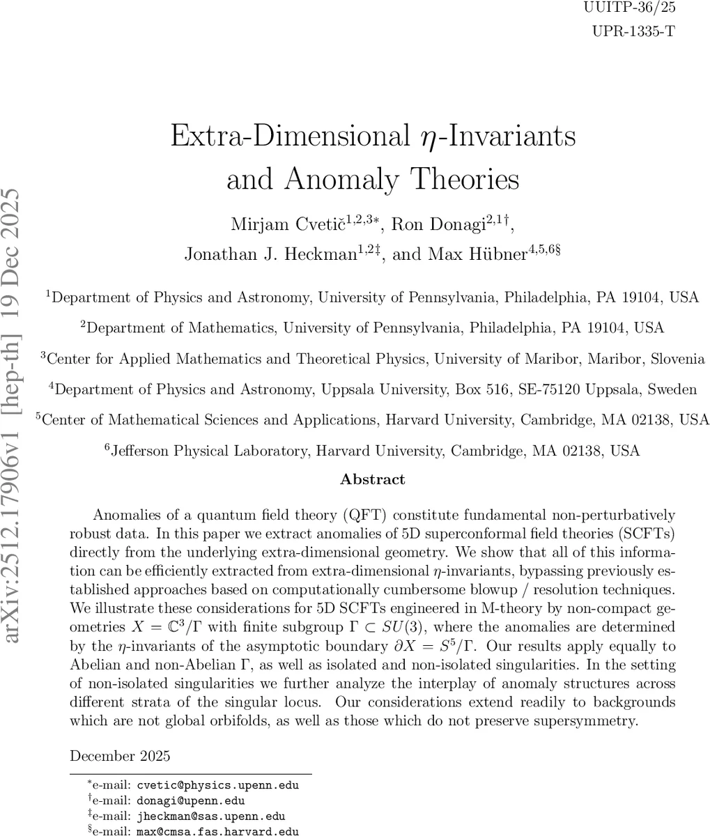 초차원 η 불변량과 이상 이론