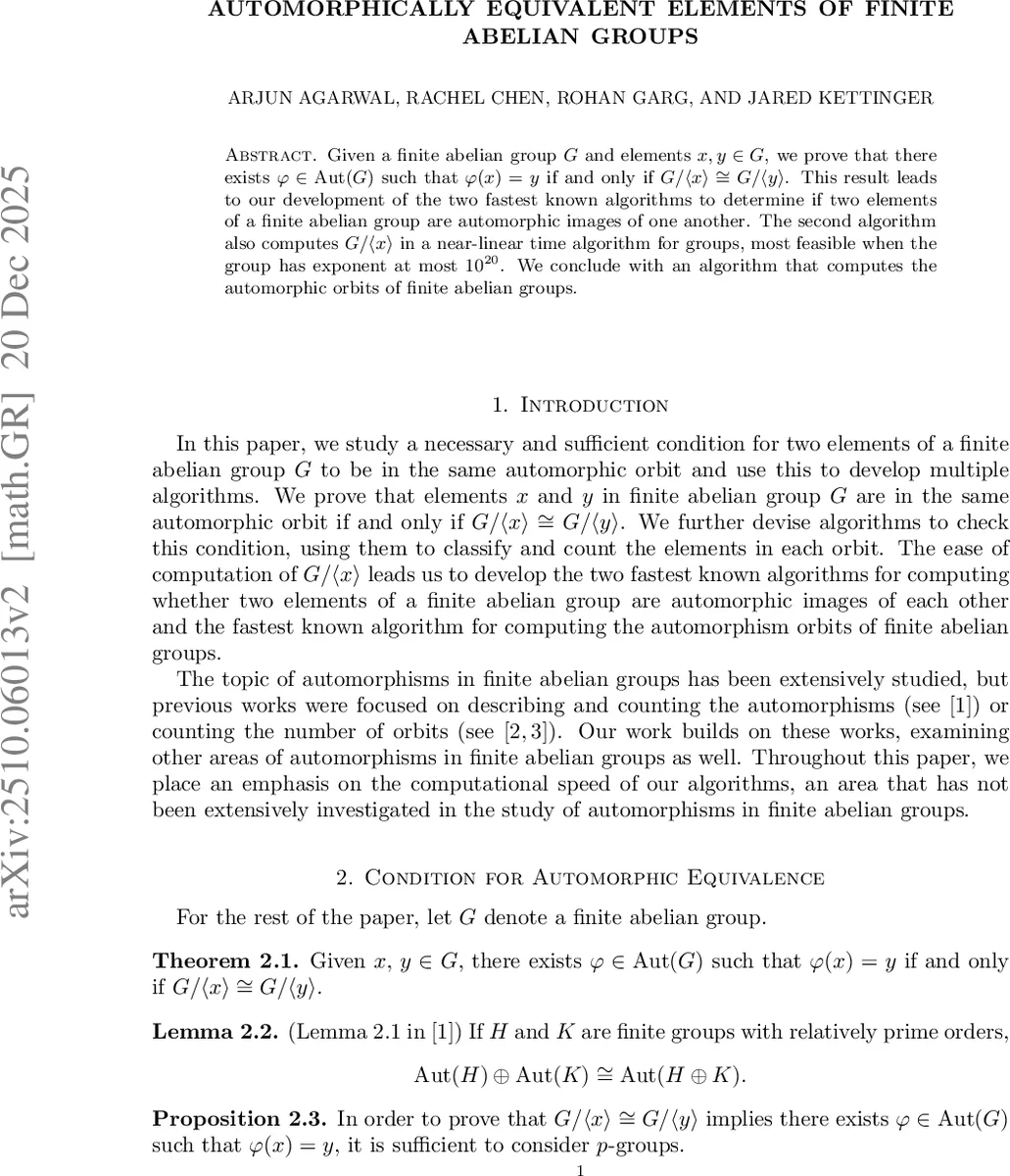 유한 아벨 군의 자동동형 원소 판별과 효율적 알고리즘