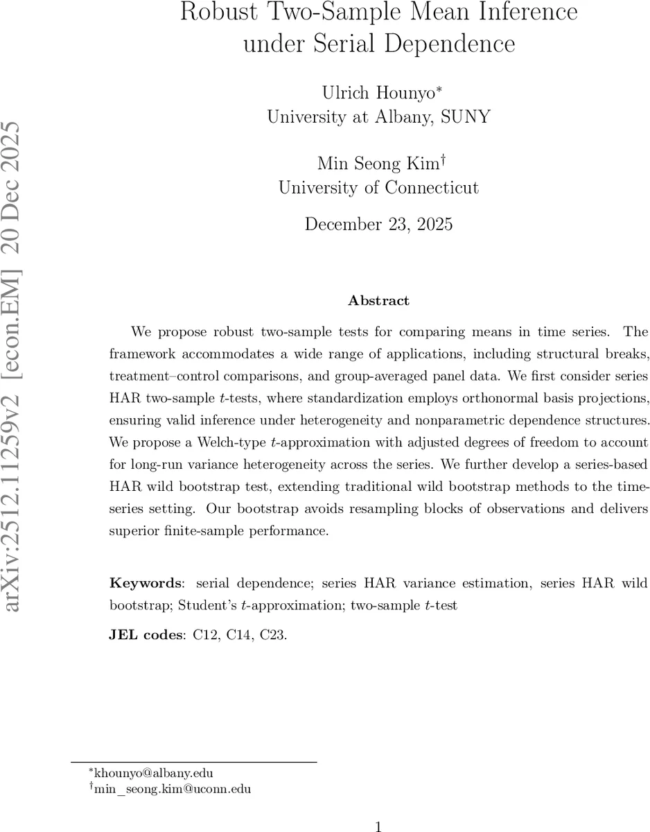 시계열 두표본 평균 검정의 강건한 새로운 접근법