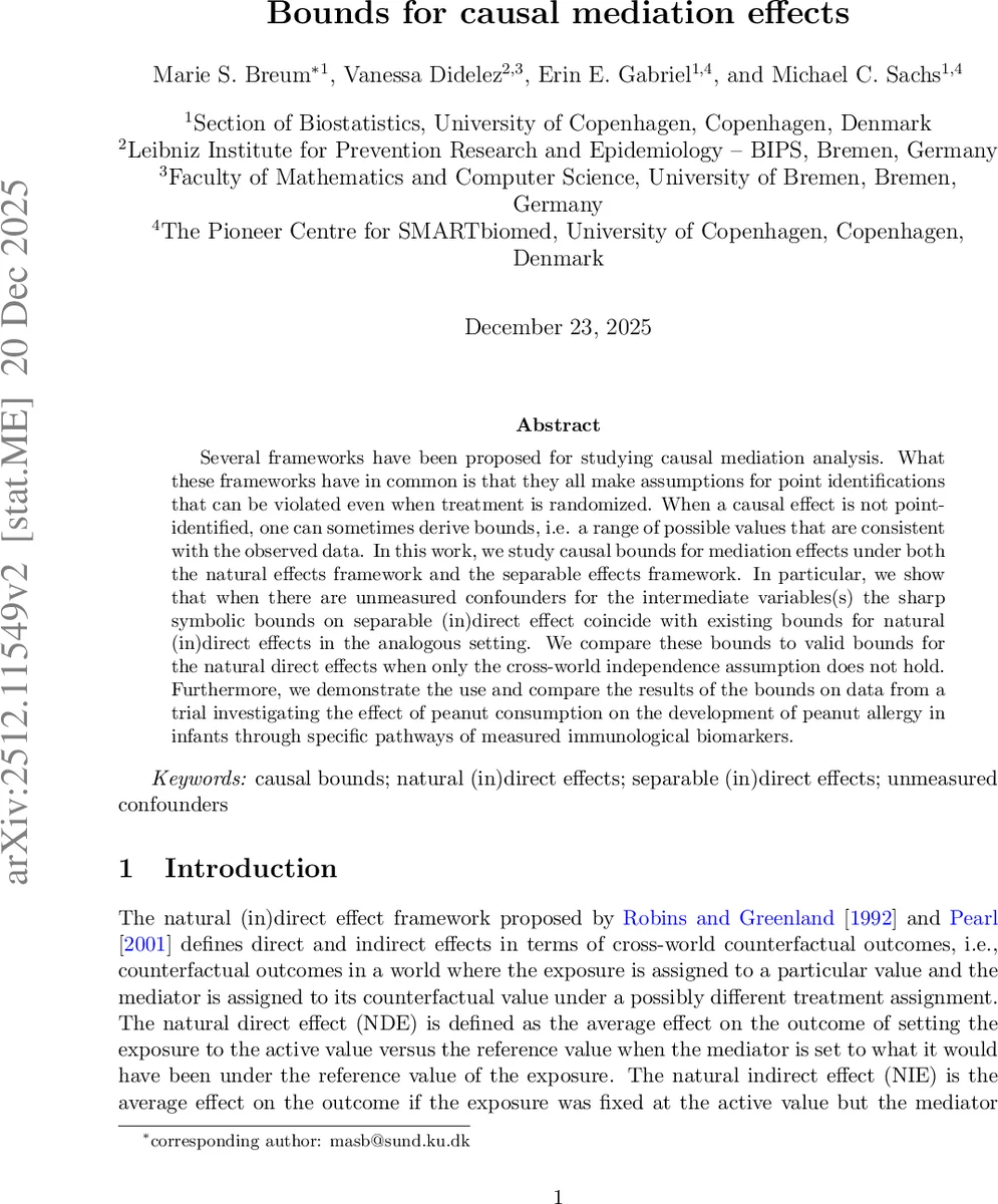 인과 매개 효과의 경계: 자연 및 분리 효과에 대한 새로운 구간 추정