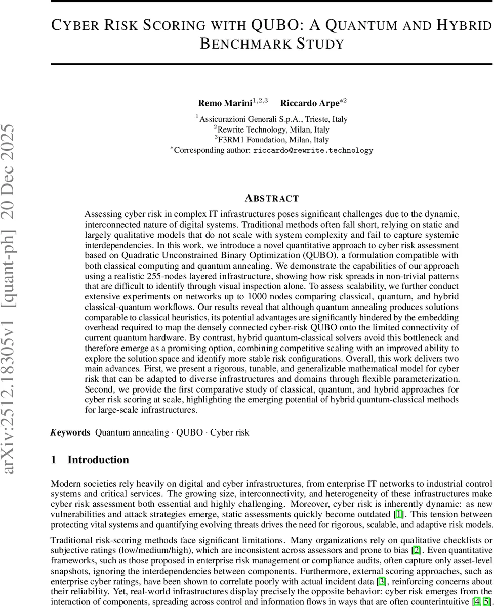 양자와 하이브리드 접근을 활용한 사이버 위험 점수화 연구