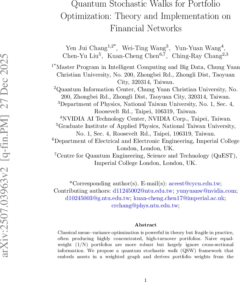 양자 확률 보행 기반 포트폴리오 최적화와 실증 검증