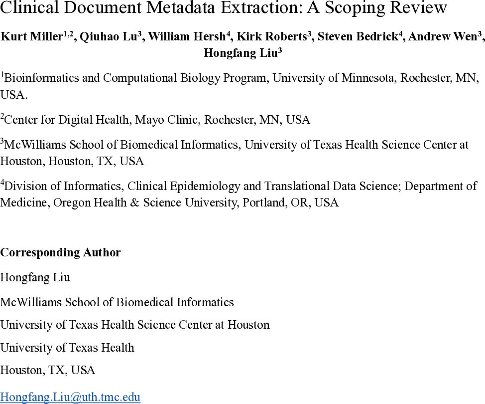 임상 문서 메타데이터 자동 추출 최신 동향과 향후 과제