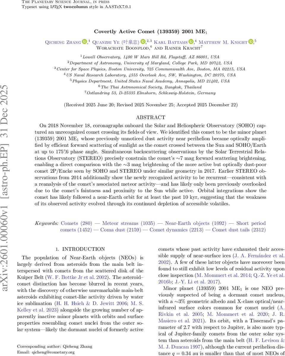 숨겨진 활동을 드러낸 2001 ME1 혜성