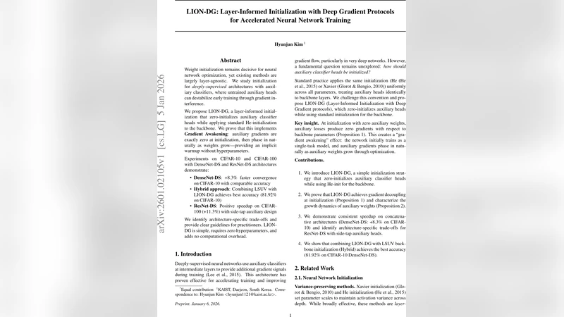 깊이감지 초기화와 그래디언트 각성: LION‑DG로 신경망 학습 가속화