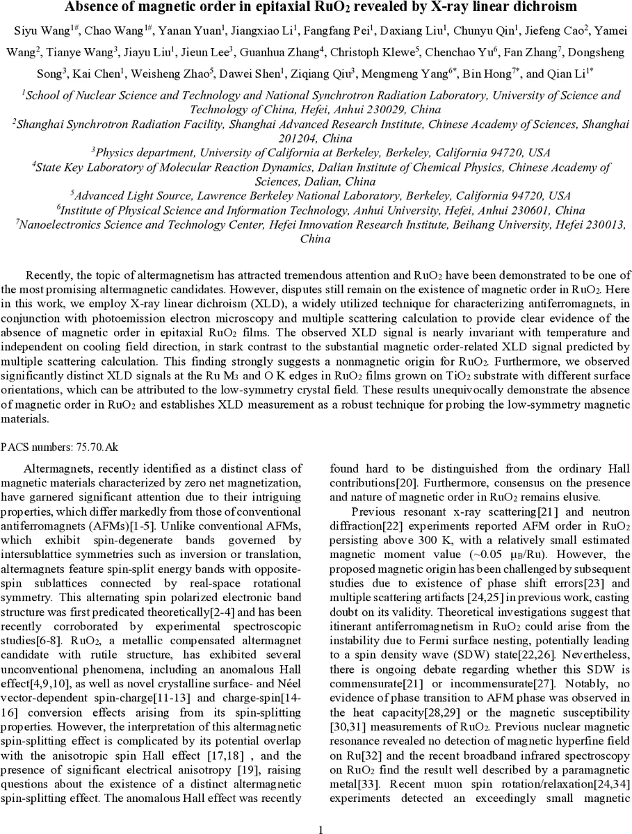 에피택셜 RuO₂의 자기질서 부재, X선 선형 이색성으로 입증