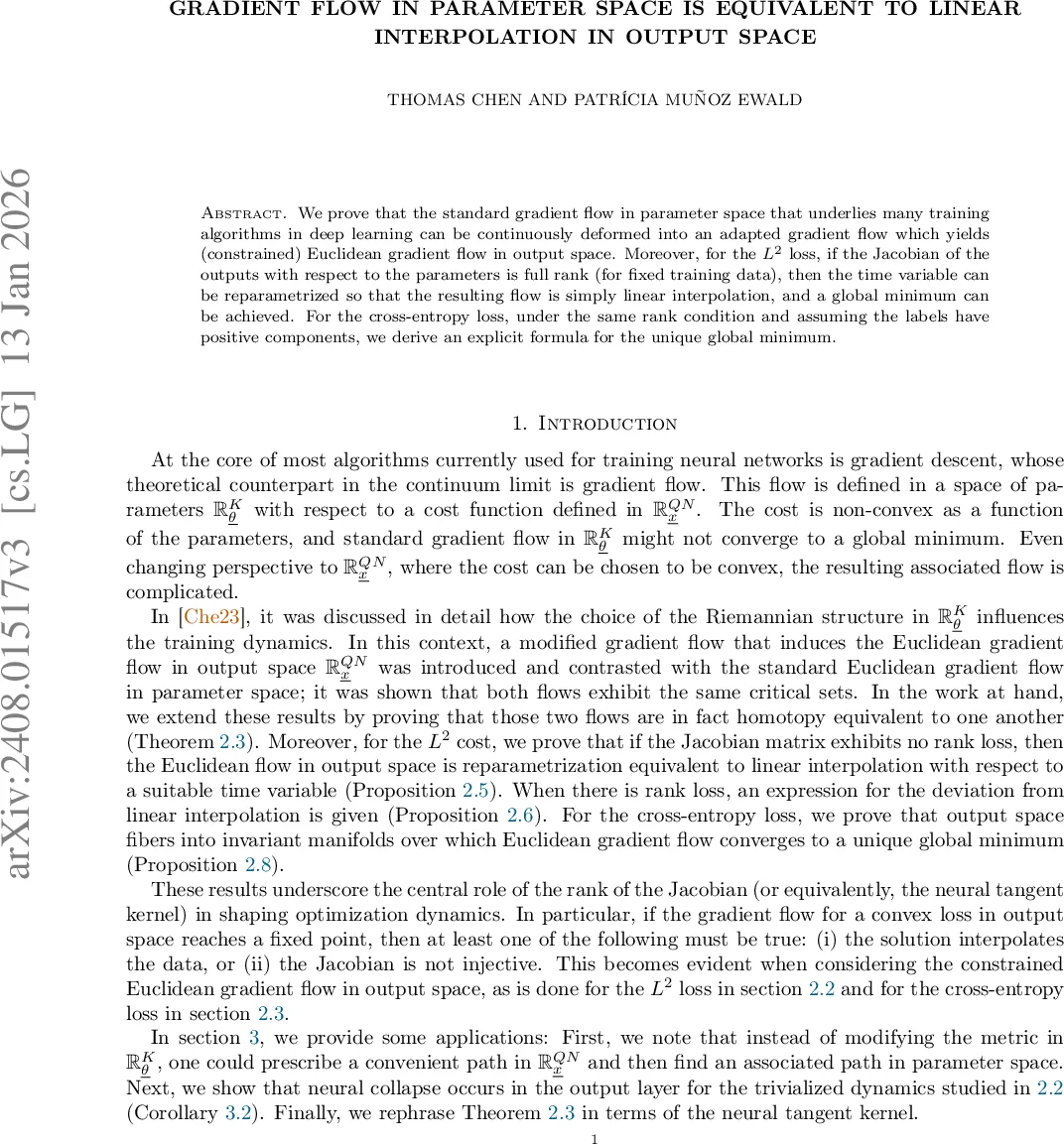 파라미터 공간 흐름은 출력 공간 선형 보간과 동등함