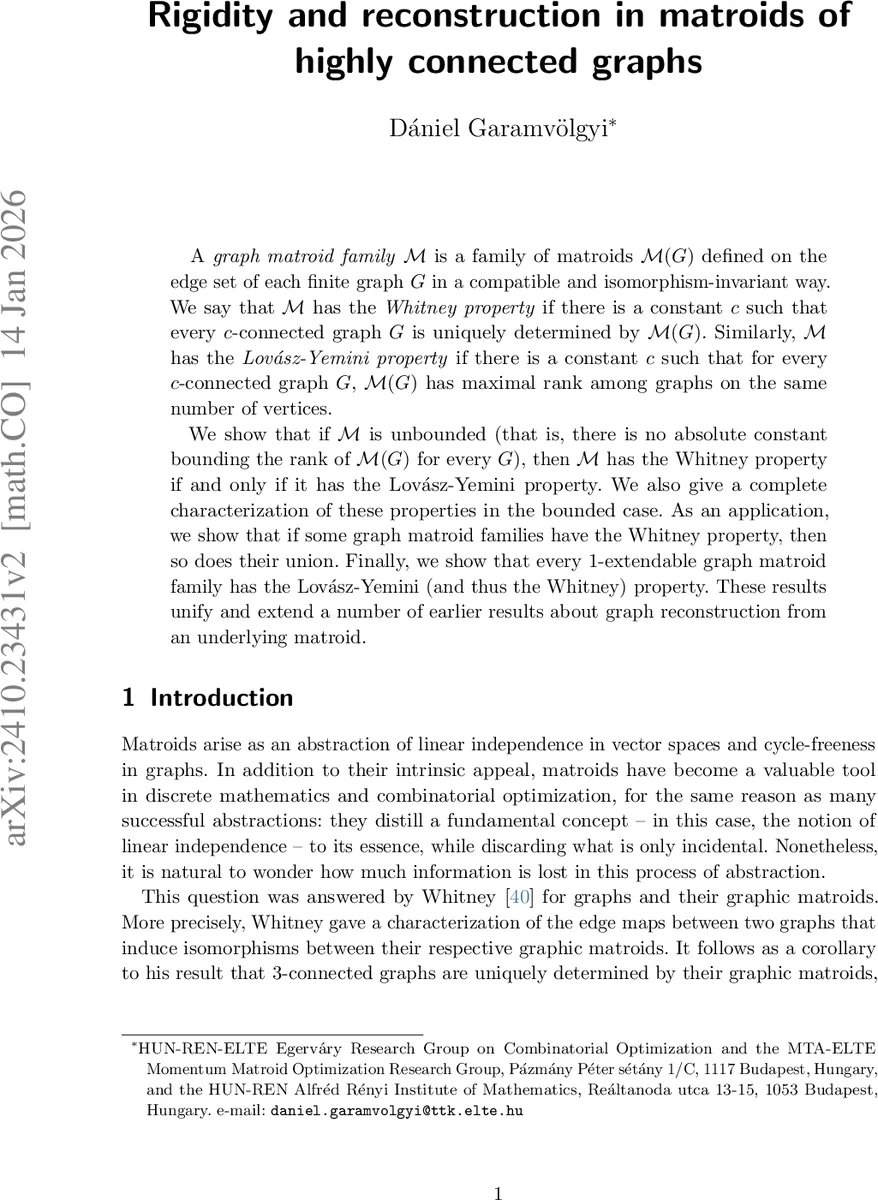 고차 연결 그래프의 매트로이드 강성 및 재구성