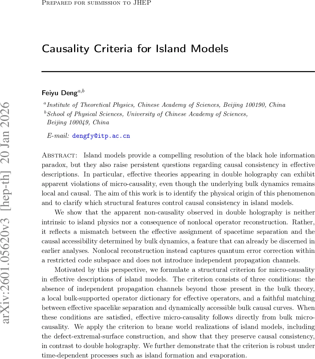 섬 모델의 인과성 기준: 더블 히로그래피와 브레인 월드의 비교