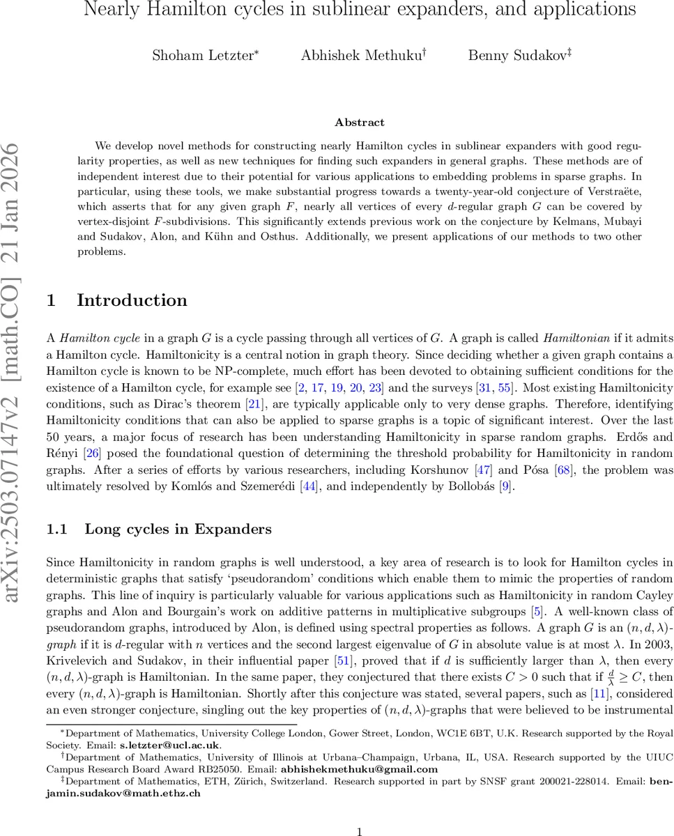 희소 확장 그래프에서 거의 해밀턴 사이클과 그 응용