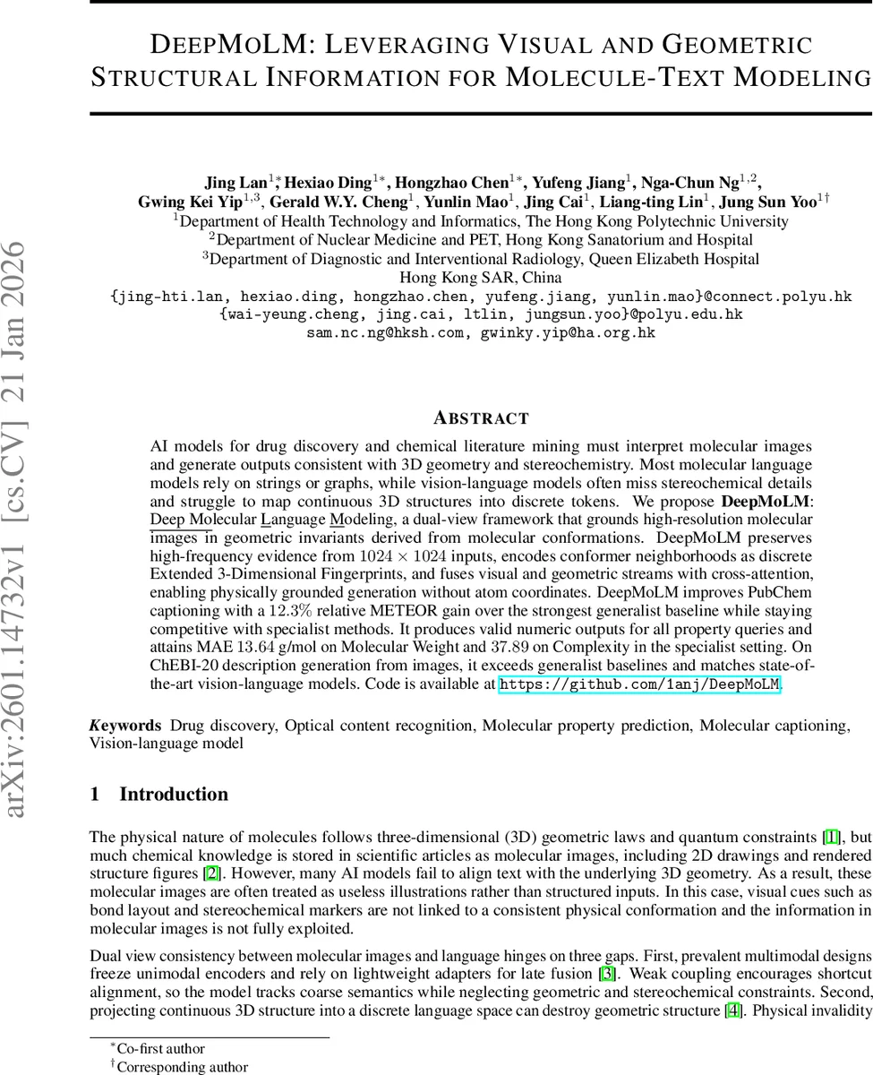 딥모름: 고해상도 분자 이미지와 3D 구조 정보를 결합한 차세대 분자‑텍스트 모델
