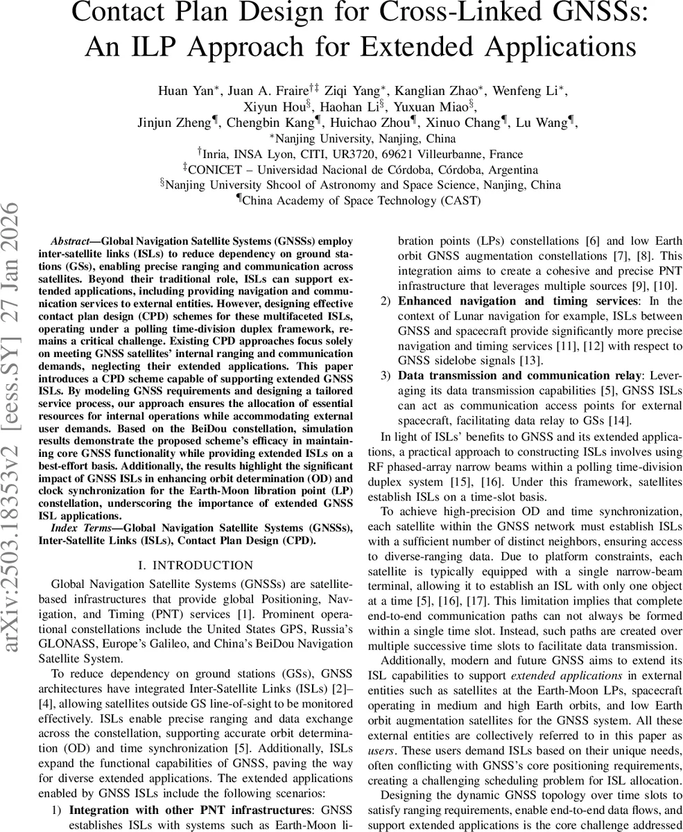 교차 연결 GNSS를 위한 연락 계획 설계: 확장 응용을 위한 ILP 접근법