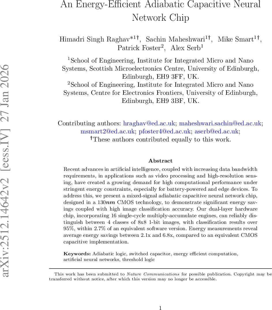 에너지 효율적인 아다이아빗 커패시티브 신경망 칩