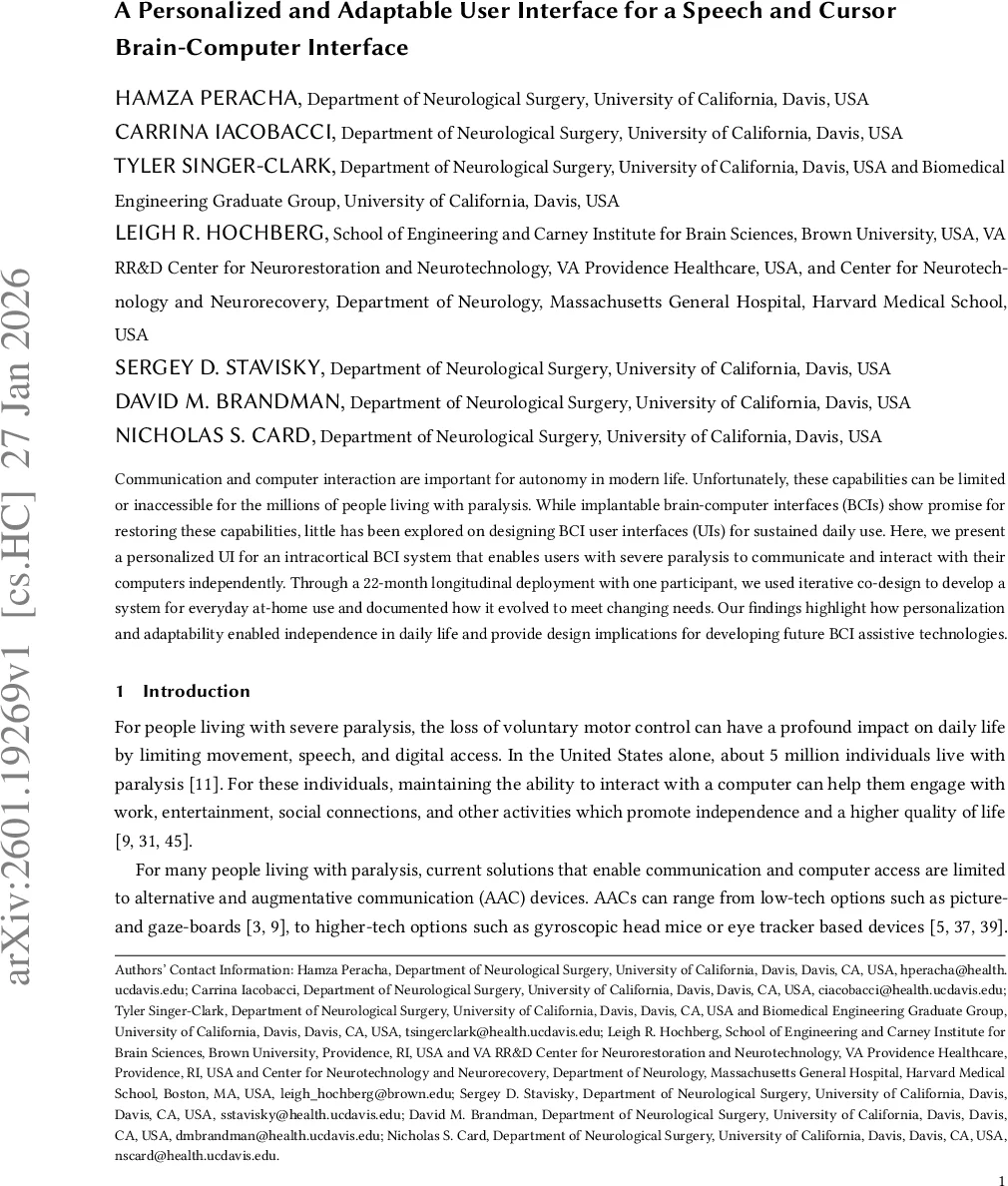 맞춤형·적응형 뇌‑컴퓨터 인터페이스 UI: 말·커서 제어를 위한 장기 사용자 설계