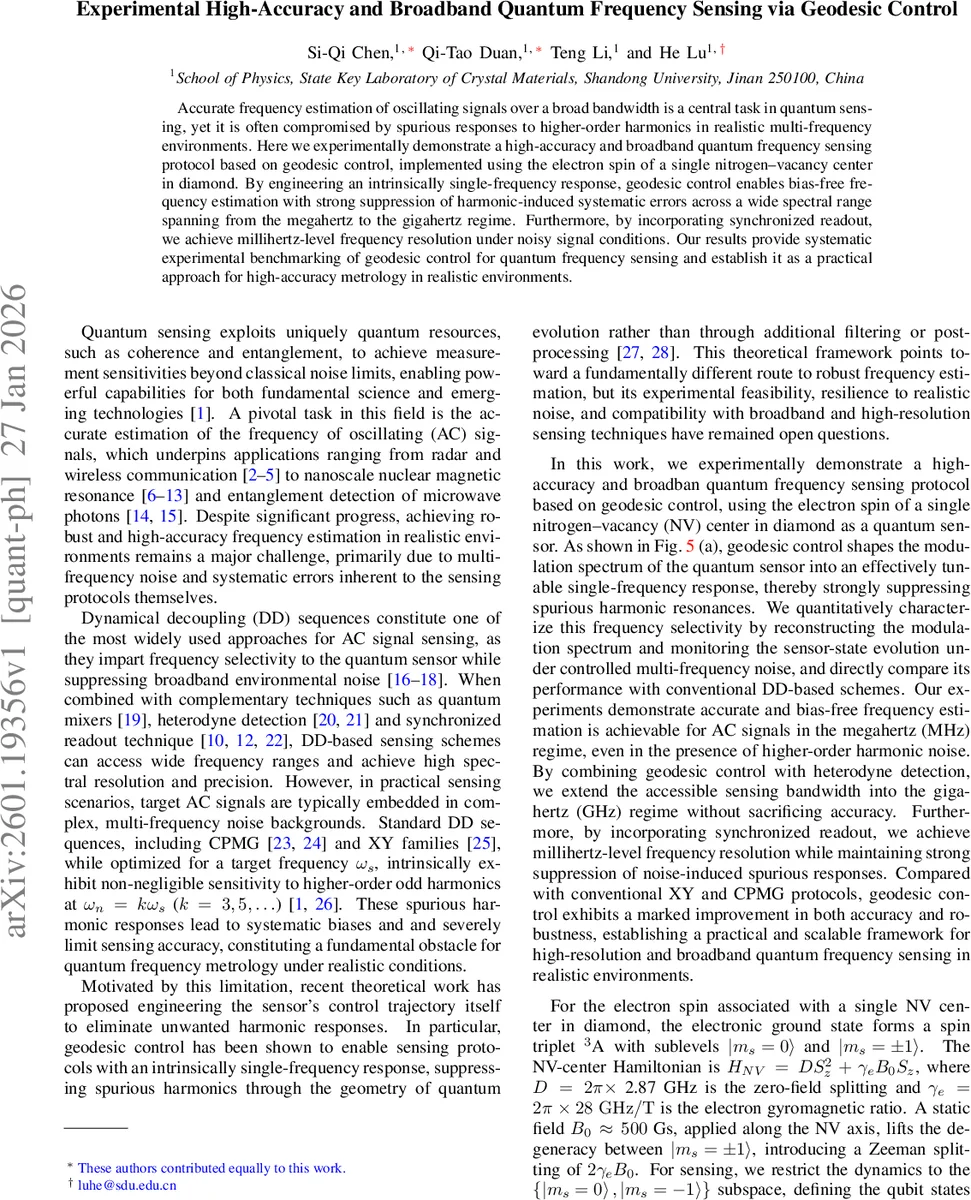 지오데식 제어를 이용한 고정밀 광대역 양자 주파수 센싱