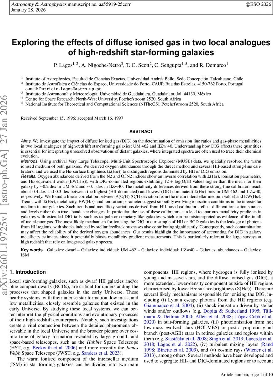 확산 이온화 가스가 고‑z 유사 은하의 금속성 측정에 미치는 영향