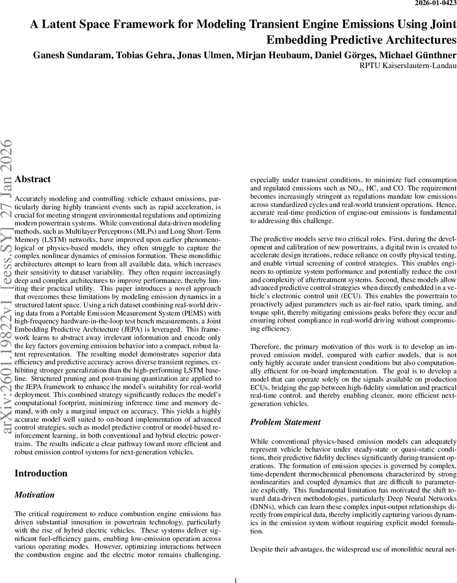 잠재공간 기반 엔진 배출 가스 예측을 위한 공동 임베딩 예측 구조