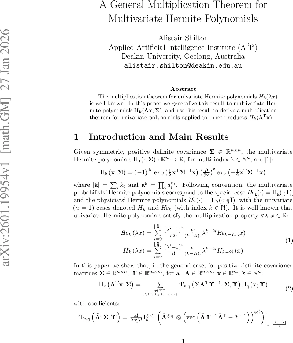 다변량 에르미트 다항식의 일반 곱셈 정리