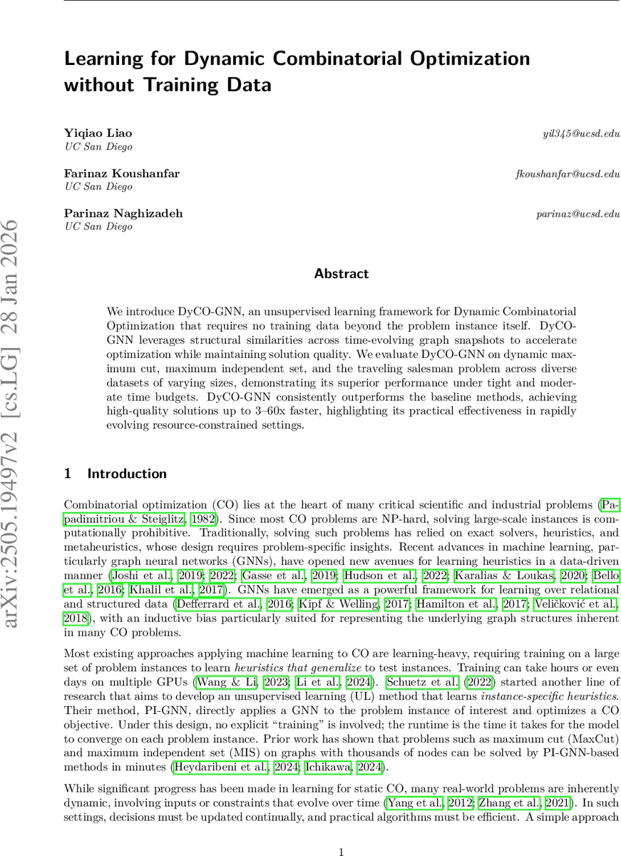 동적 조합 최적화를 위한 무학습 그래프 신경망 프레임워크