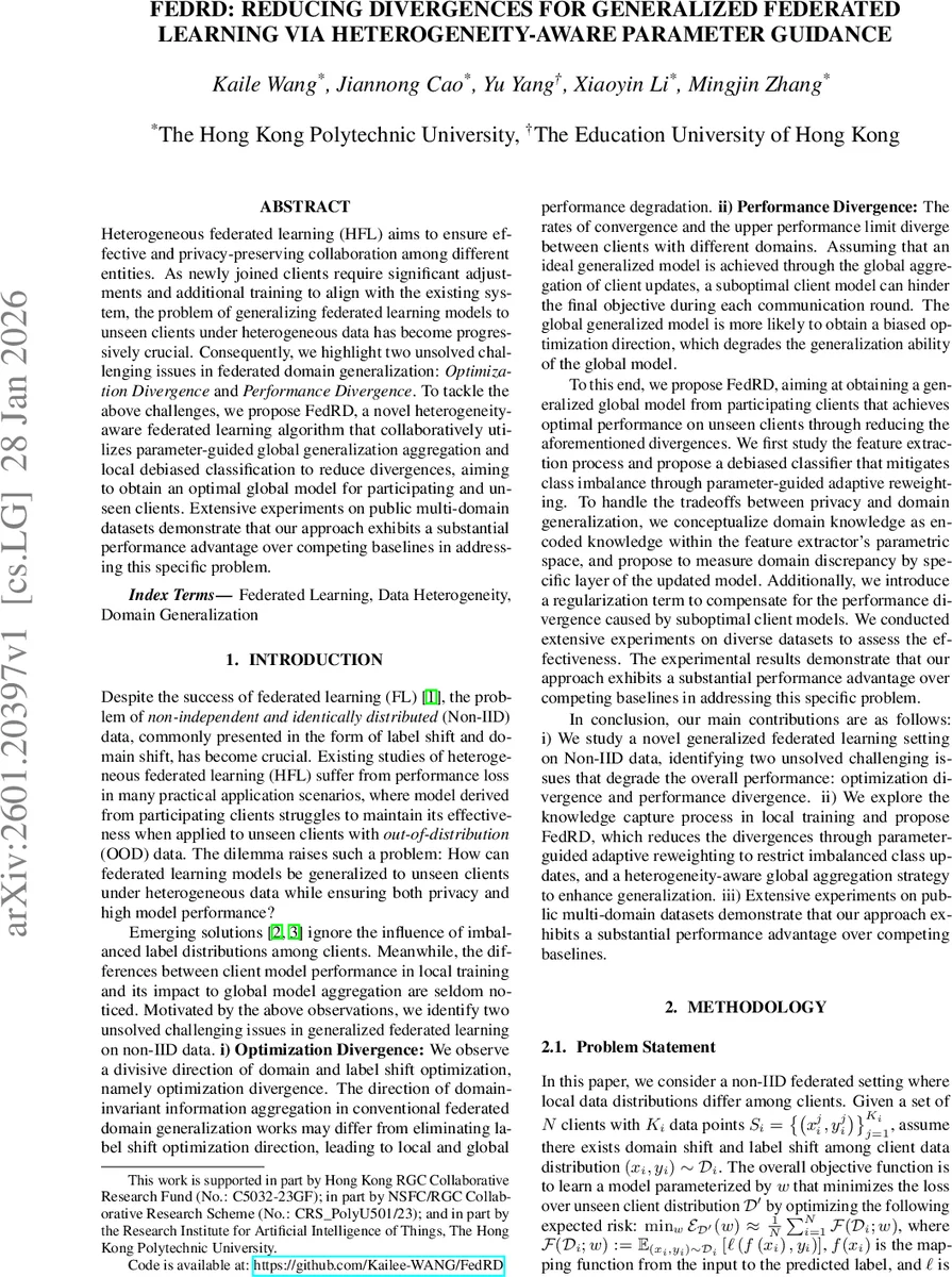 이질성 인식 파라미터 가이드로 연합 학습의 최적화·성능 발산 감소