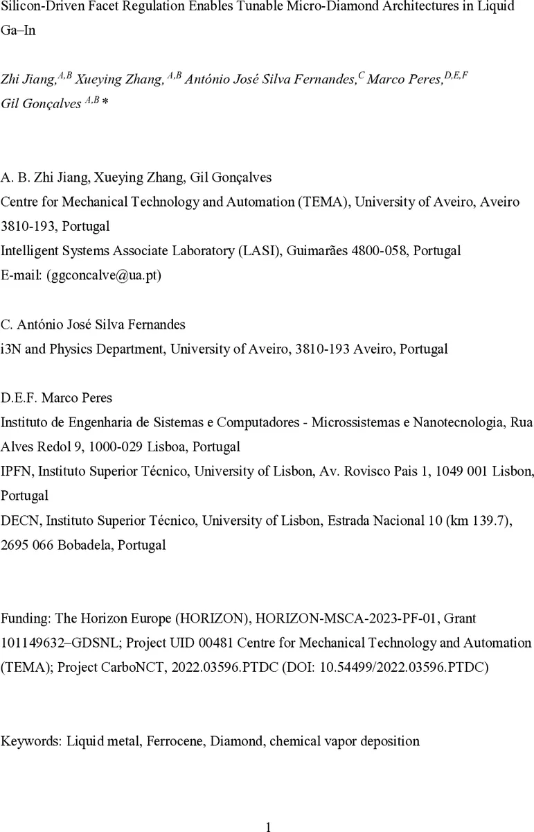 실리콘으로 조절하는 액상 갈인 기반 마이크로다이아몬드 성장