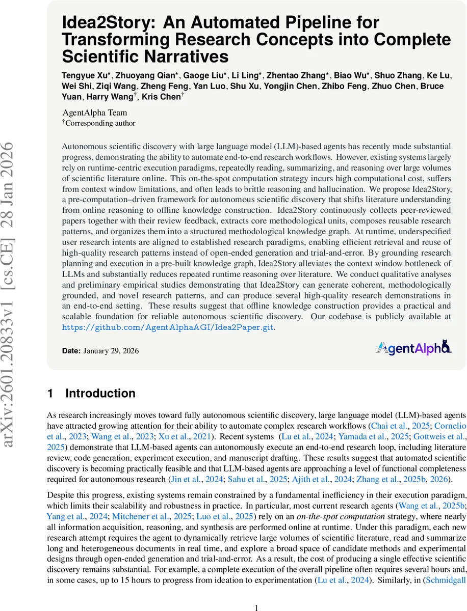 아이디어투스토리: 연구 아이디어를 자동으로 완성형 논문으로 전환하는 사전계산 파이프라인