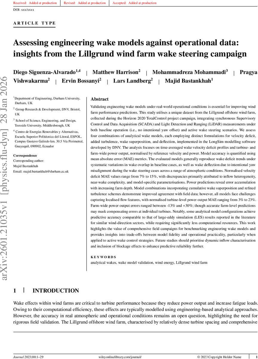 리그그룬드 풍력단지 현장 데이터로 검증한 엔지니어링 풍력와크 모델 성능 평가