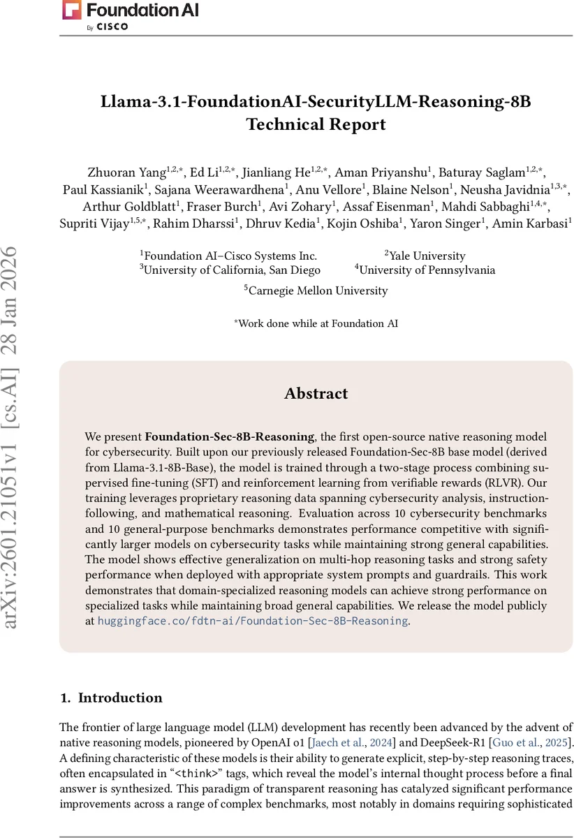 보안 전용 네이티브 추론 모델, Foundation‑Sec‑8B‑Reasoning 공개