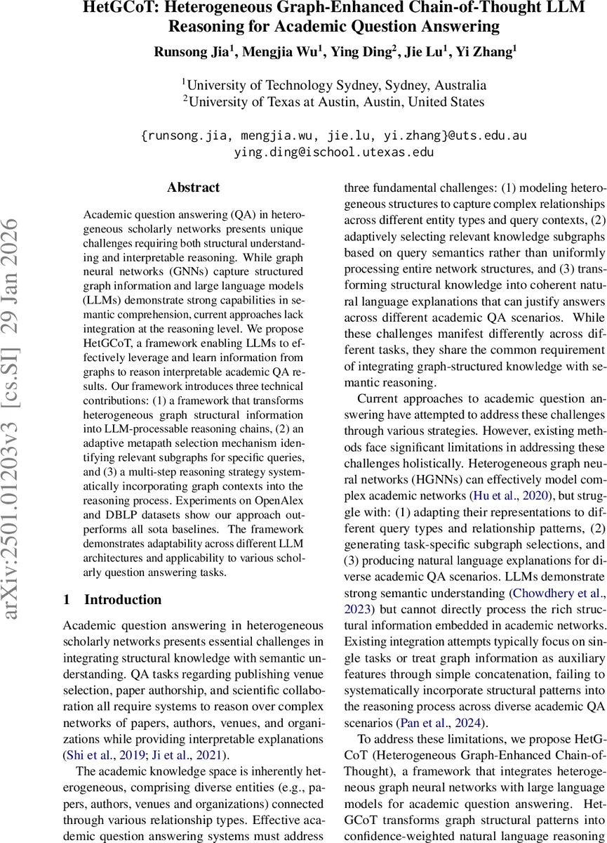학술 질의응답을 위한 이종 그래프 강화 연쇄사고