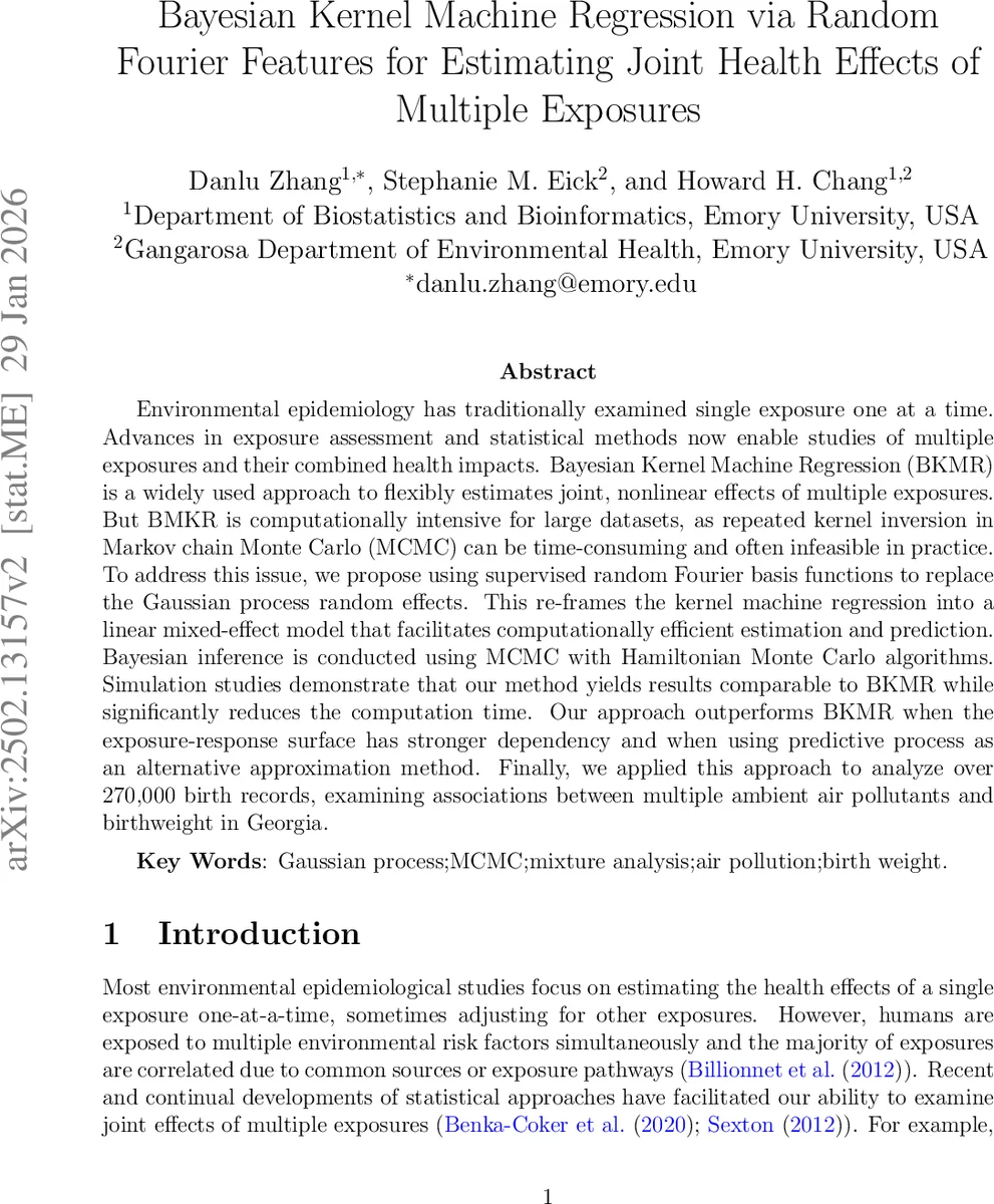 다중 노출 건강 효과 추정을 위한 빠른 베이지안 커널 머신 회귀