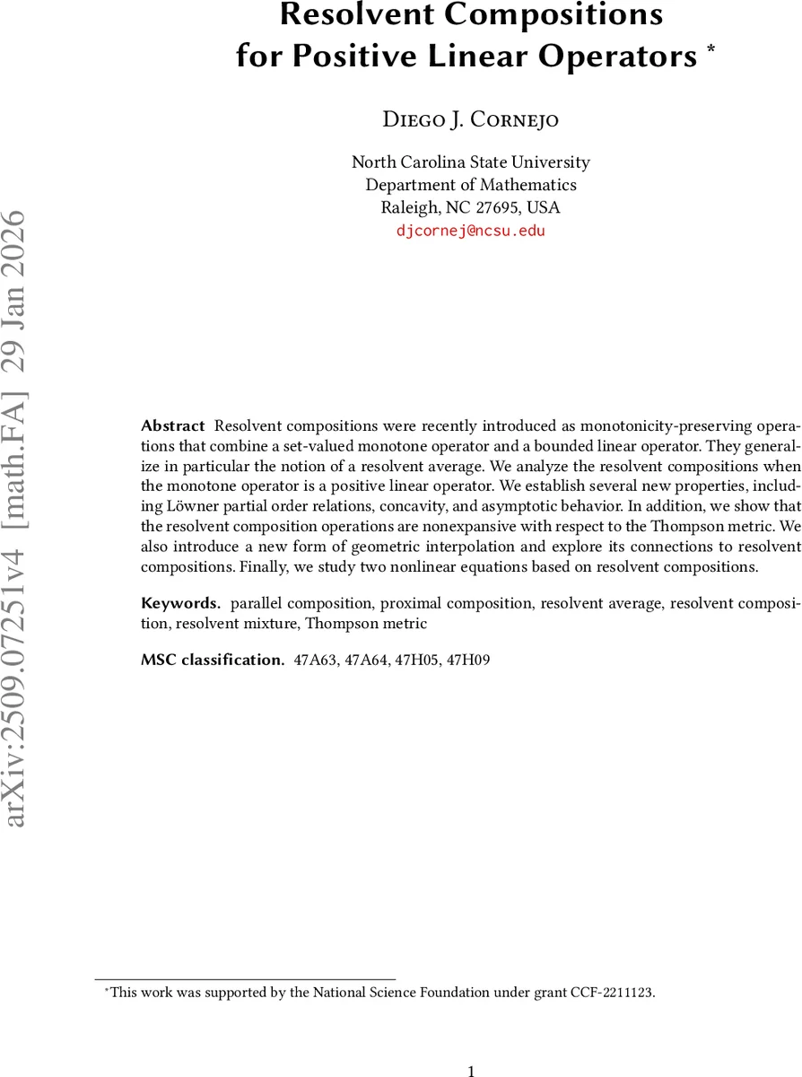 양의 선형 연산자를 위한 해석 연산자 조합의 새로운 성질과 응용