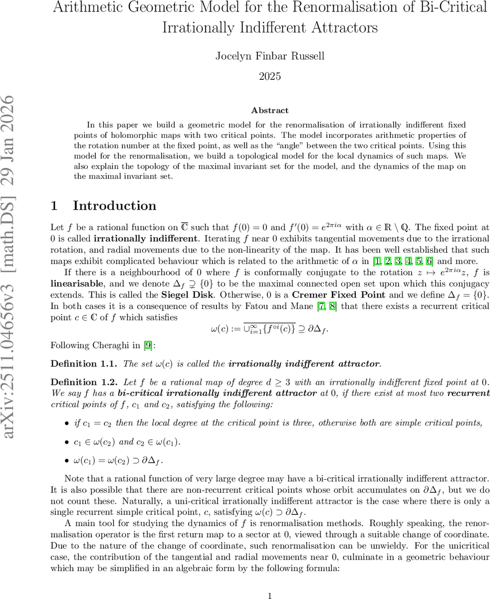 이중비판 불균형 고정점의 산술기하학적 재정규화 모델