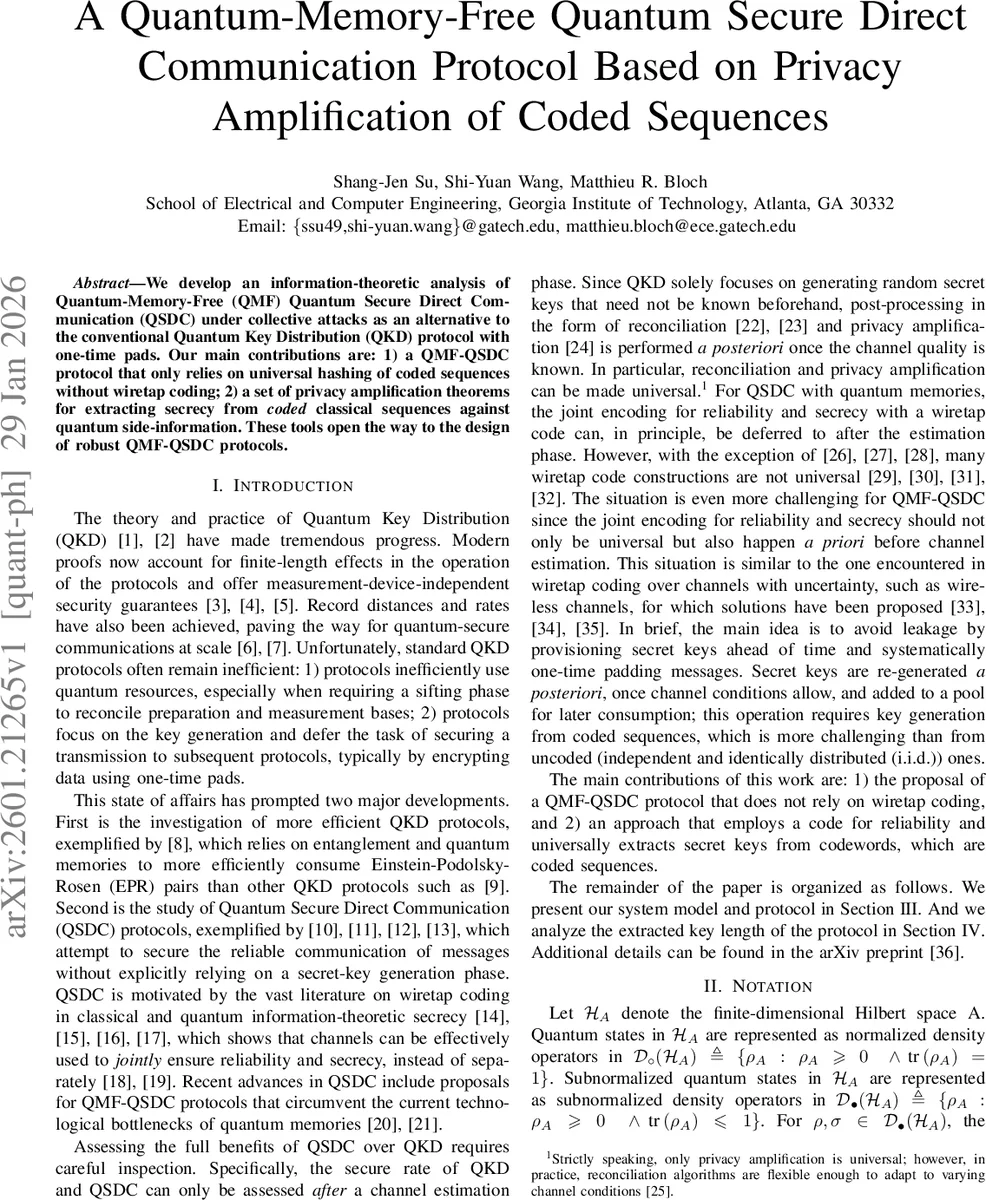 양자 메모리 없이 구현하는 직접 통신 프로토콜과 비밀키 추출 이론