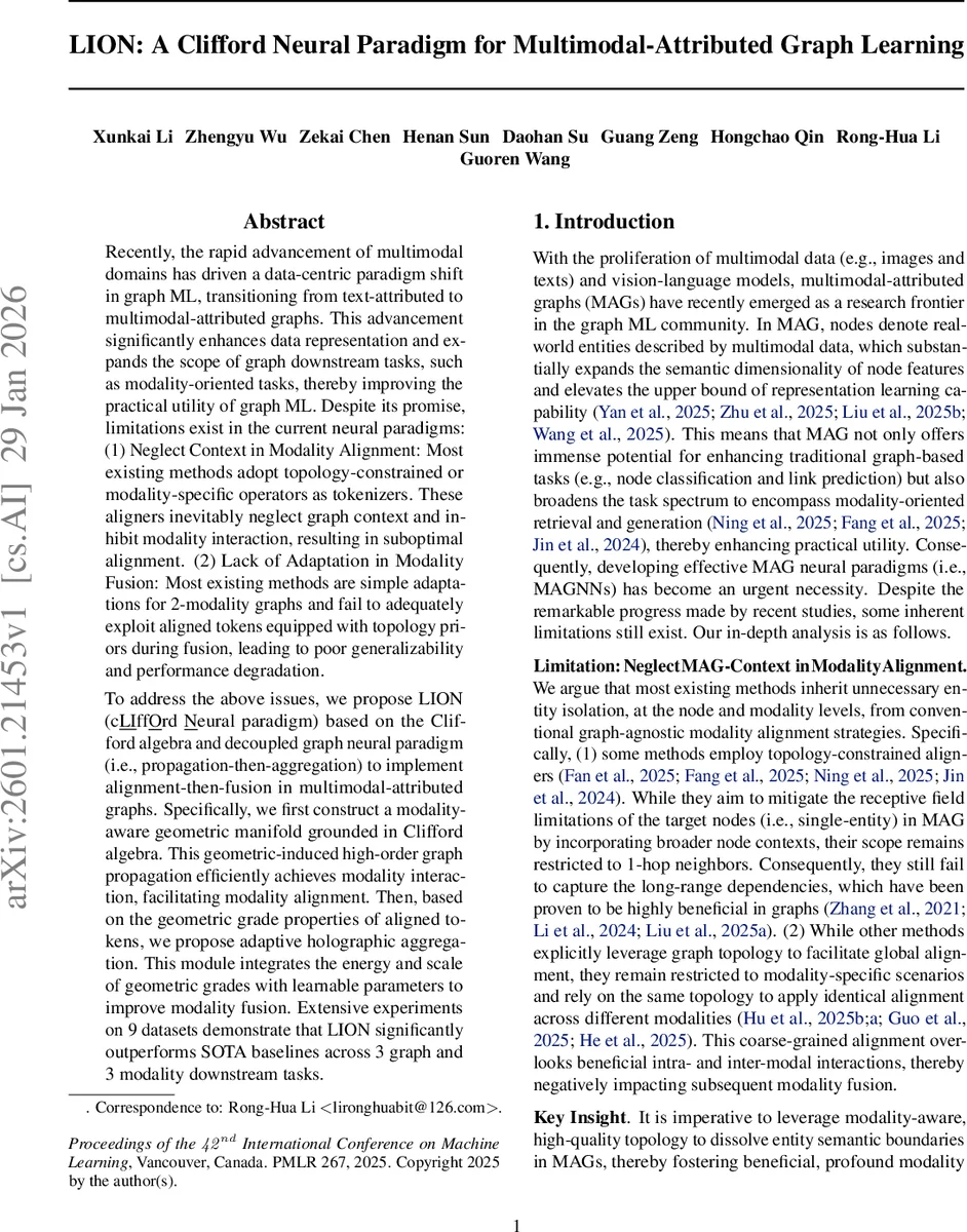 다중모달 그래프 학습을 위한 클리포드 신경 패러다임 LION