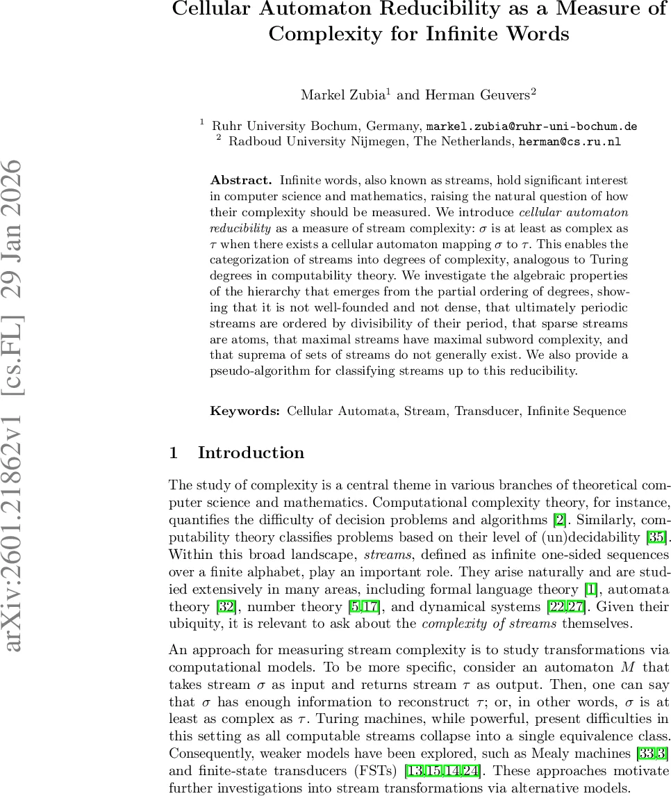 셀룰러 오토마톤을 통한 무한 문자열 복잡도 계층 연구